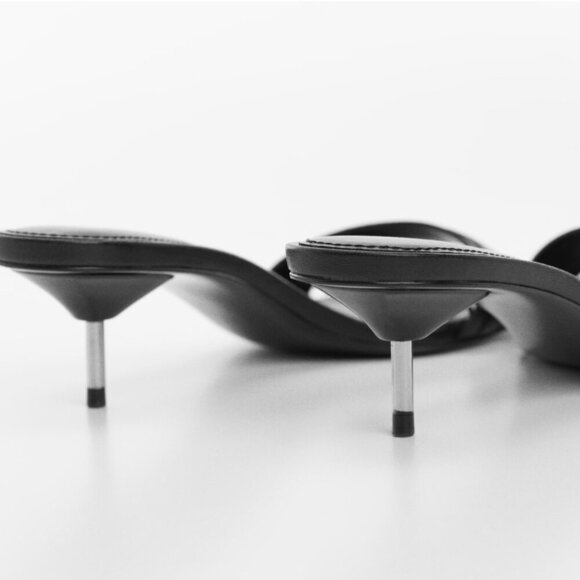 Mango Black Leather Sandals w/ Metallic Heel - Picture 4 of 12